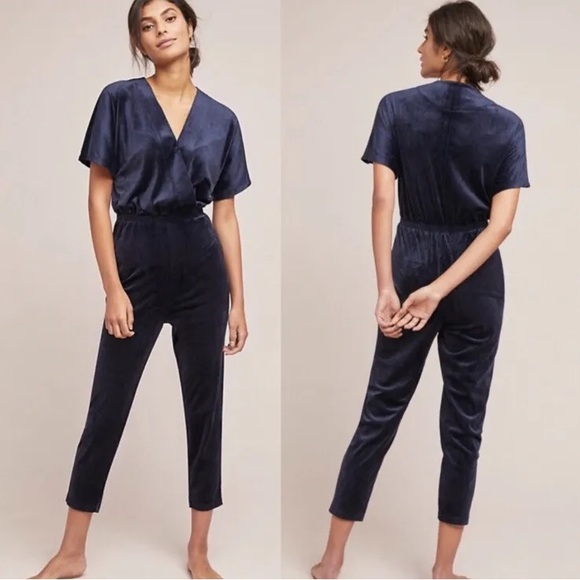 Anthropologie Pants - Anthropologie Saturday Sunday Midnight Blue Navy Velvet Jumpsuit Medium